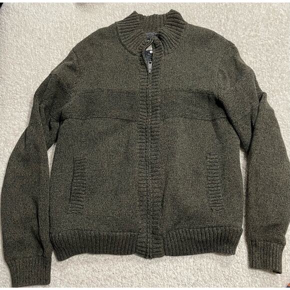 Boston Traders Sweater Sherpa Lined Cable Knit Full Zip Men's Large Olive Green - Picture 1 of 10